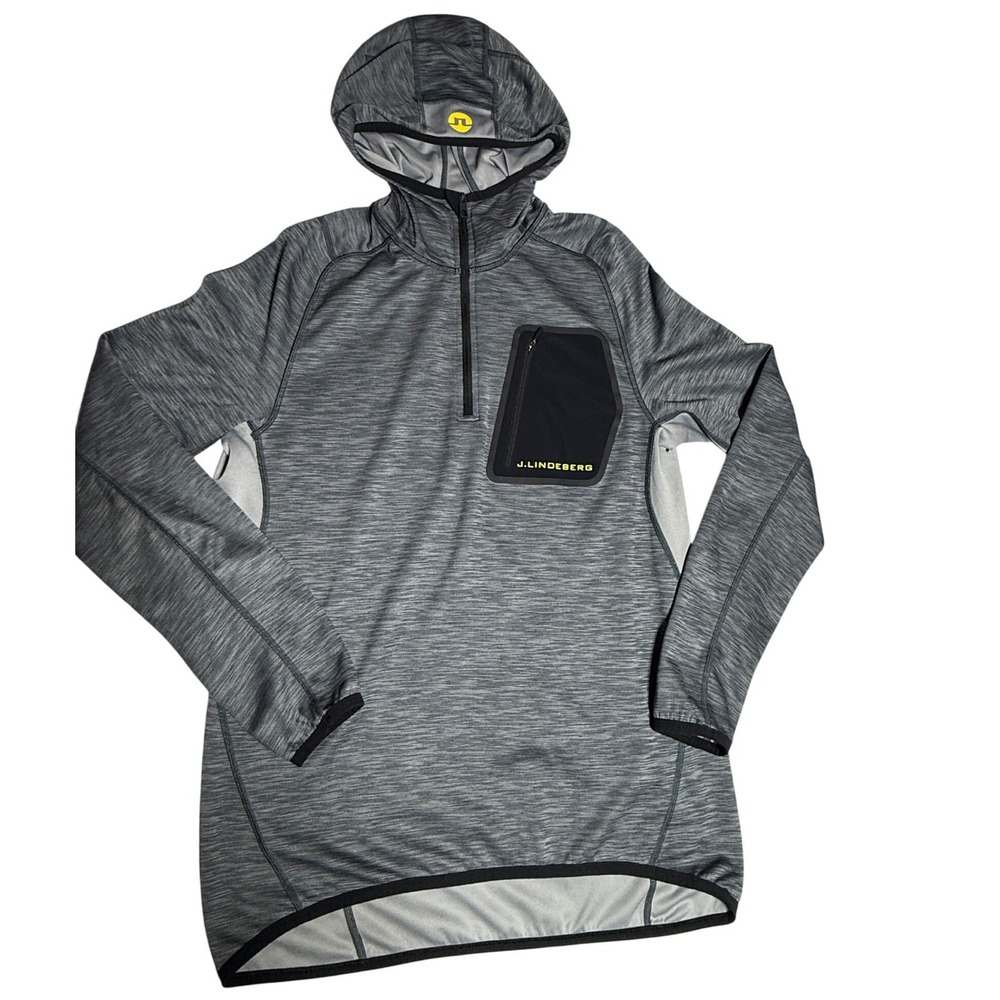 J.Lindeberg Hoodie Mens Grey Space Dye Quarter Zip Performance Golf